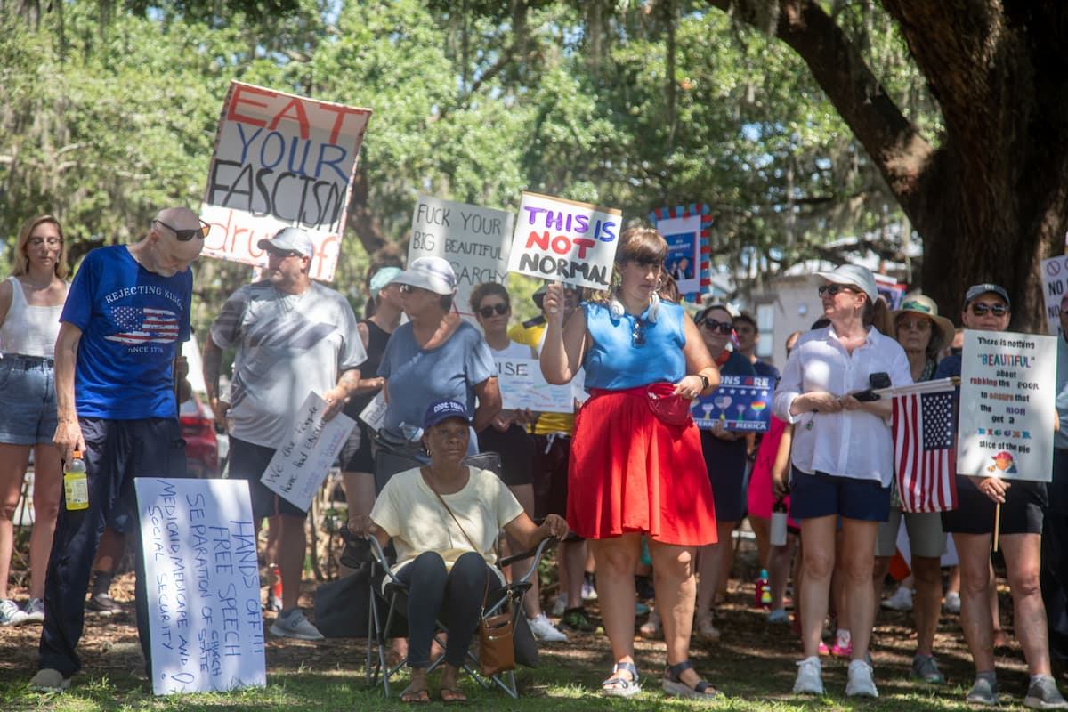 Big Beautiful Backlash crowd watching speakers, Savannah, 2025